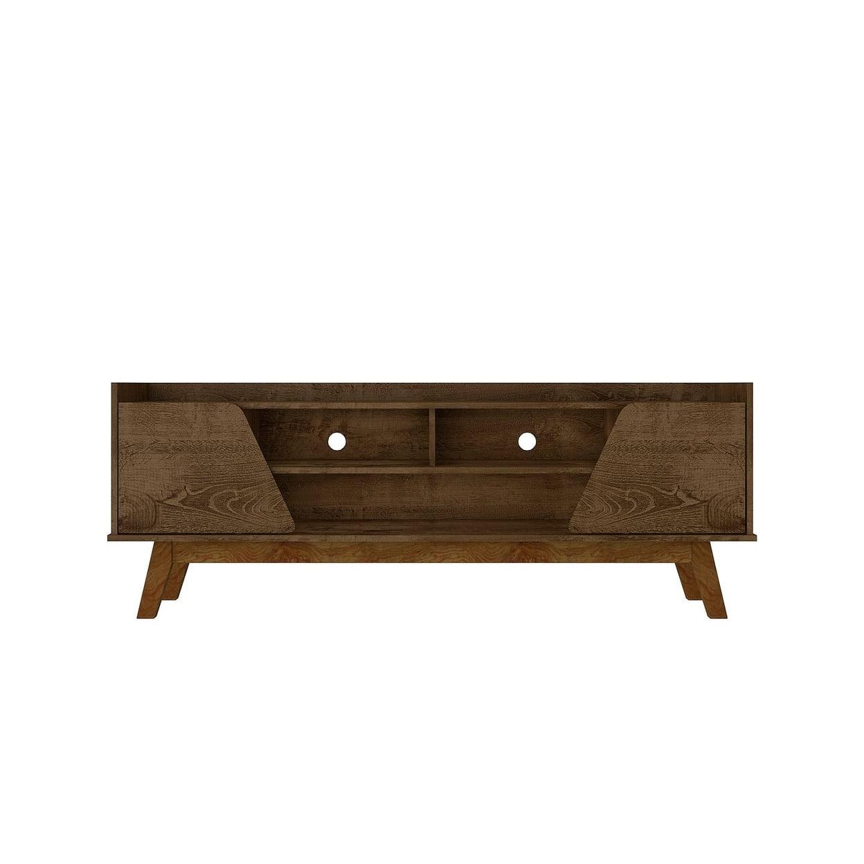 Marcus Mid-Century Modern 5 Shelf TV Stand for TVs up to 65" Rustic Brown - Manhattan Comfort: Entertainment Center, Media Console