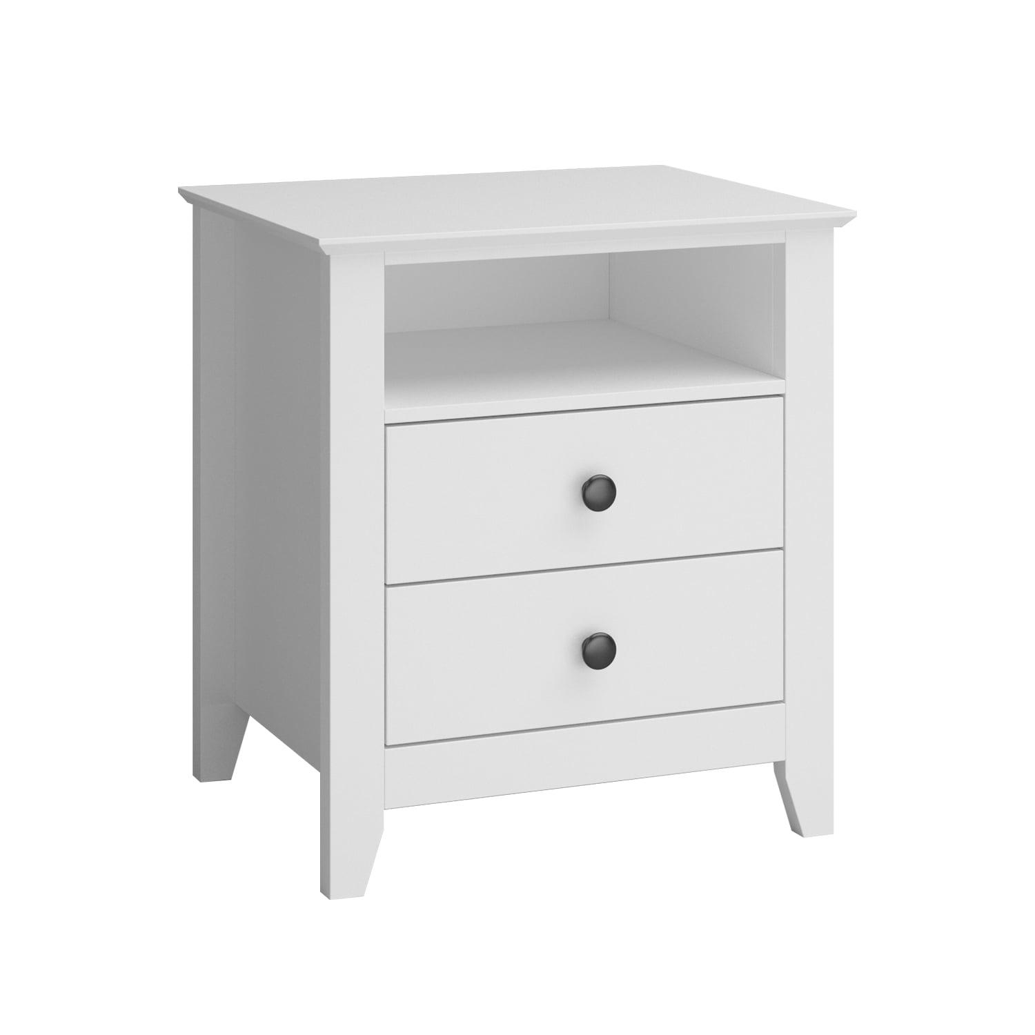 White 2-Drawer Wooden Nightstand with Open Shelf