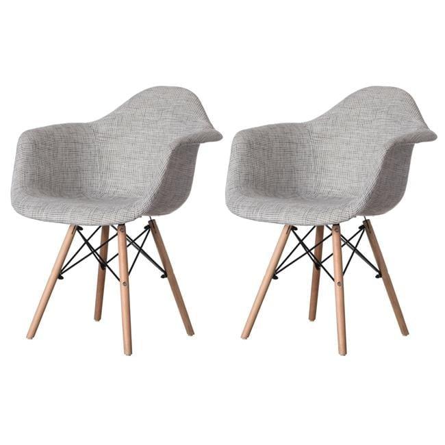 Gray Fabric Armchair with Beech Wood Legs, Set of 2