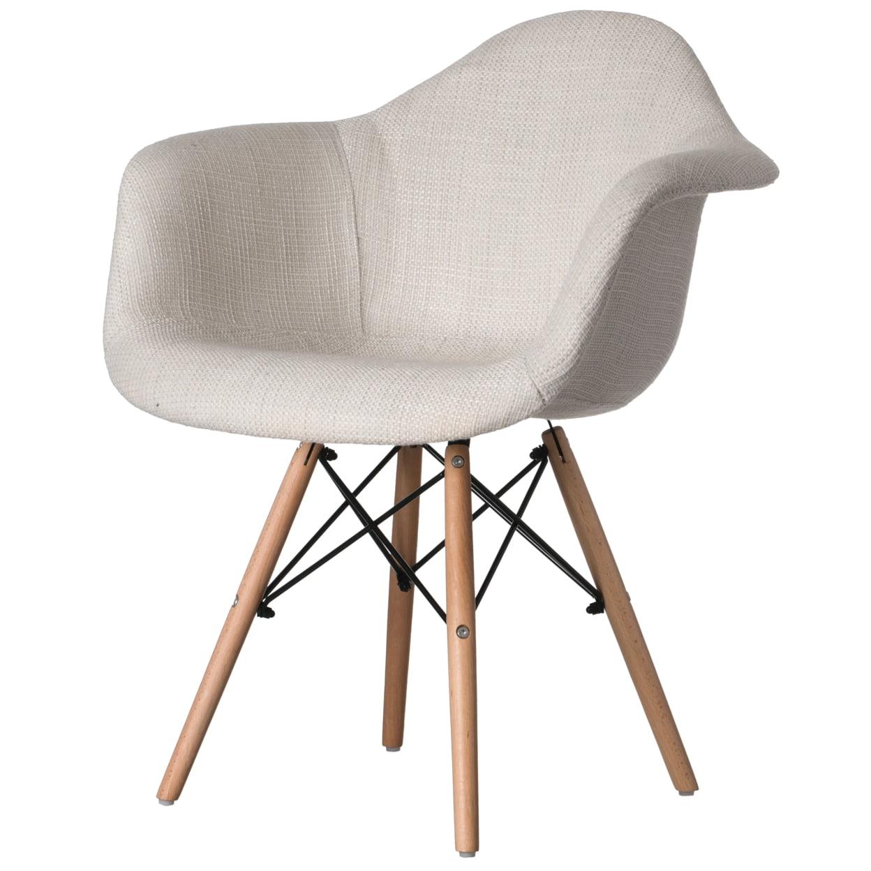 Mid-Century Modern Gray Fabric Armchair with Beech Wood Legs