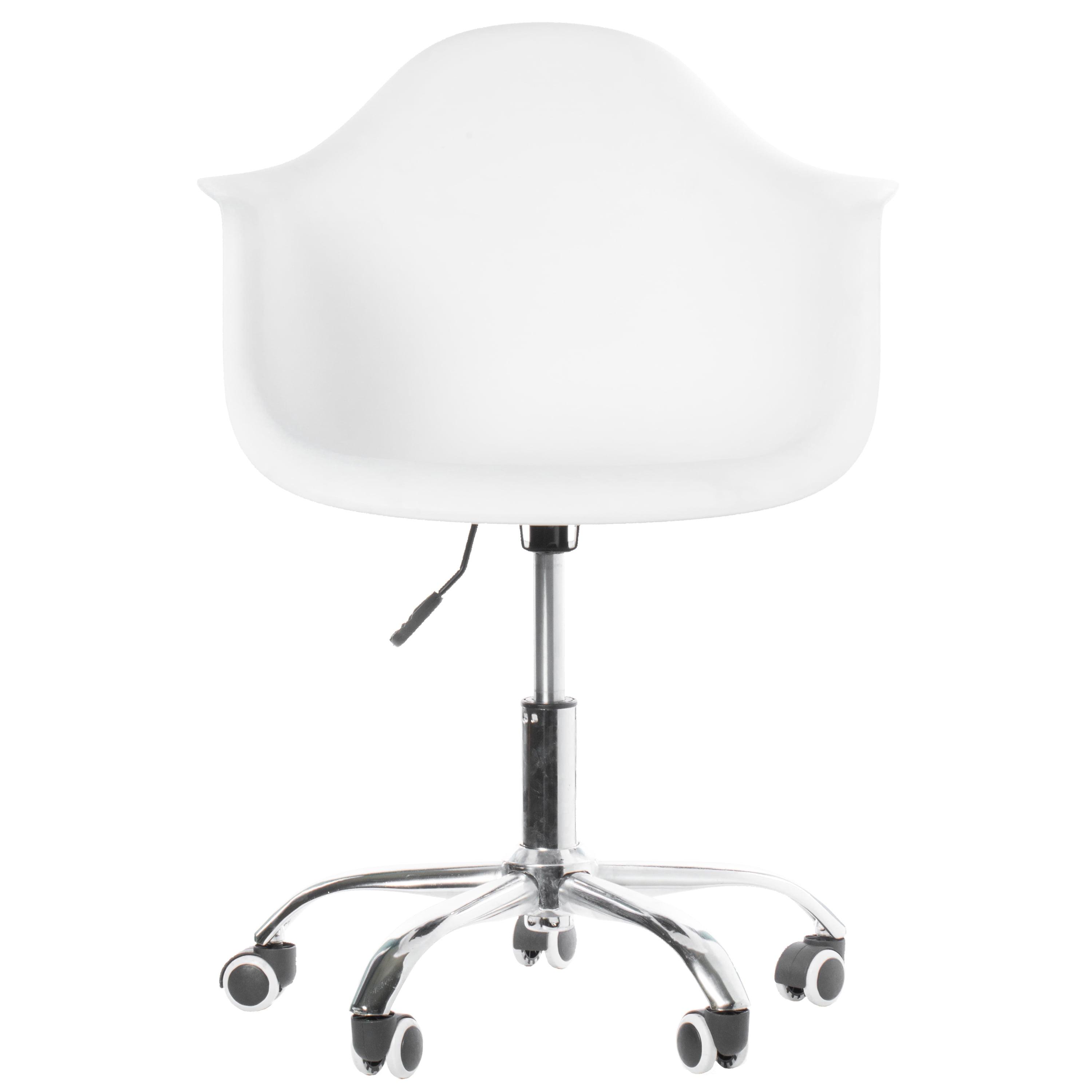 Modern White Swivel Task Chair with Wood Accents