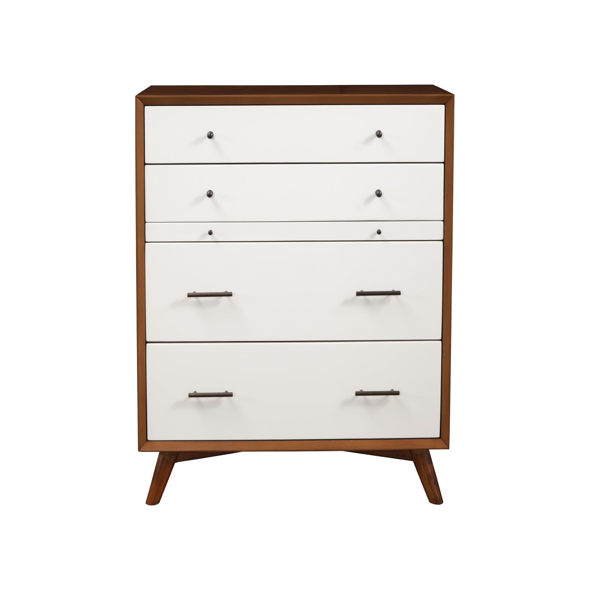 Mid-Century Modern Style Wooden Chest With Four Drawers, Brown and White