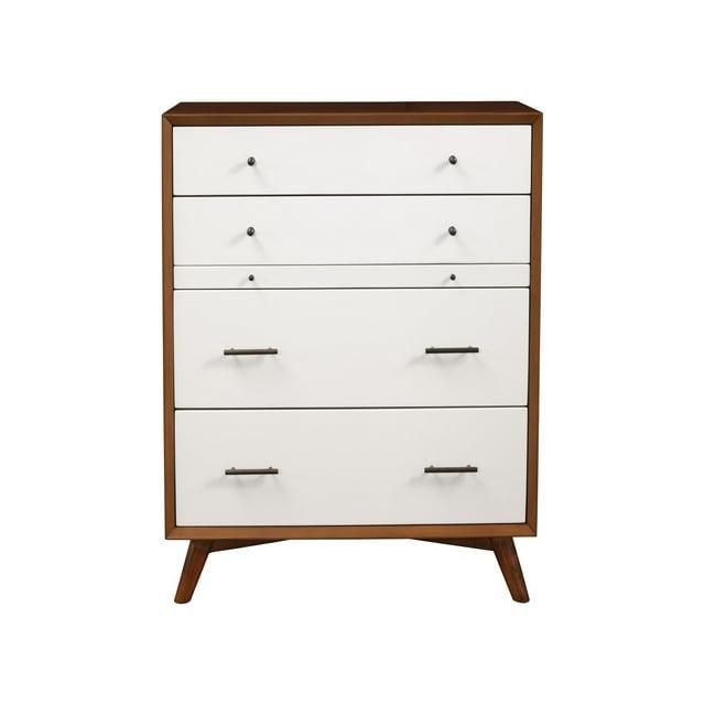 Mid-Century Modern Style Wooden Chest With Four Drawers, Brown and White