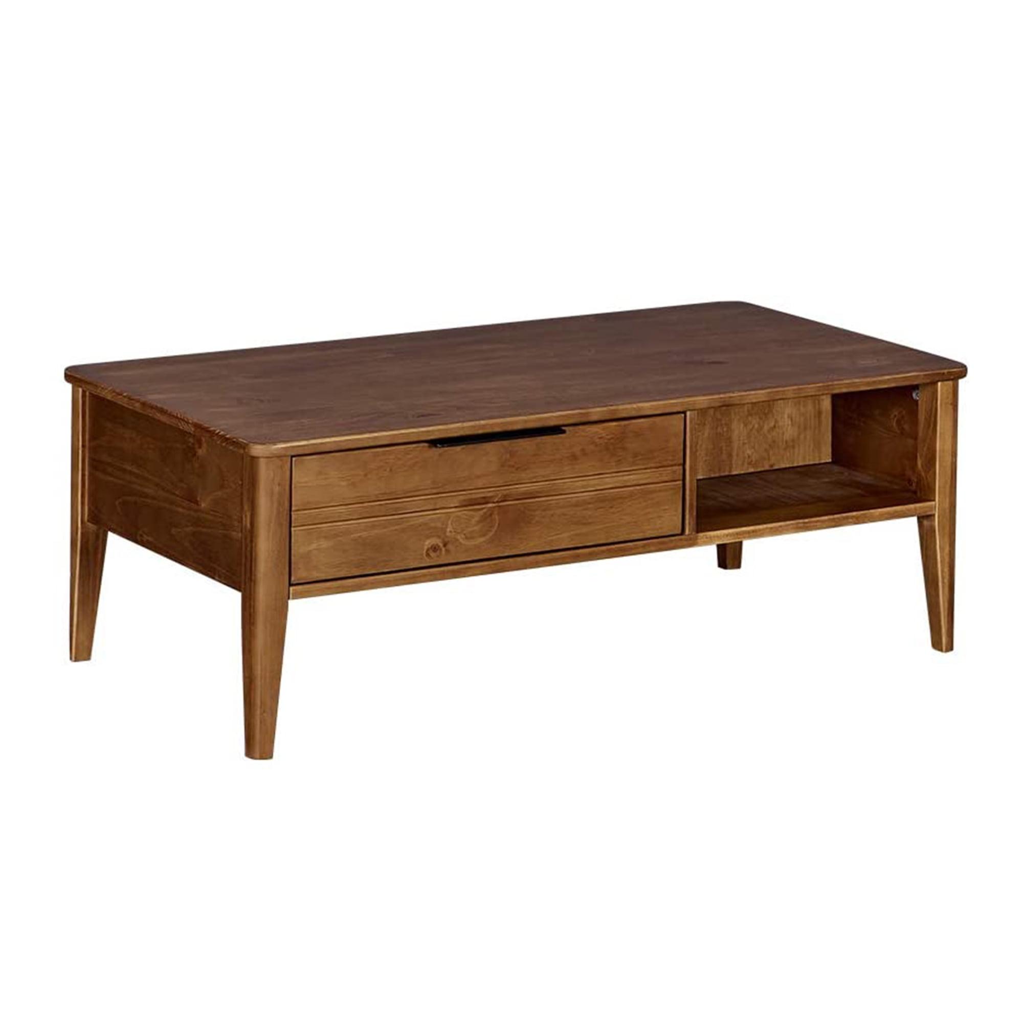 Honey Brown Mid-Century Modern Wood Coffee Table with Storage