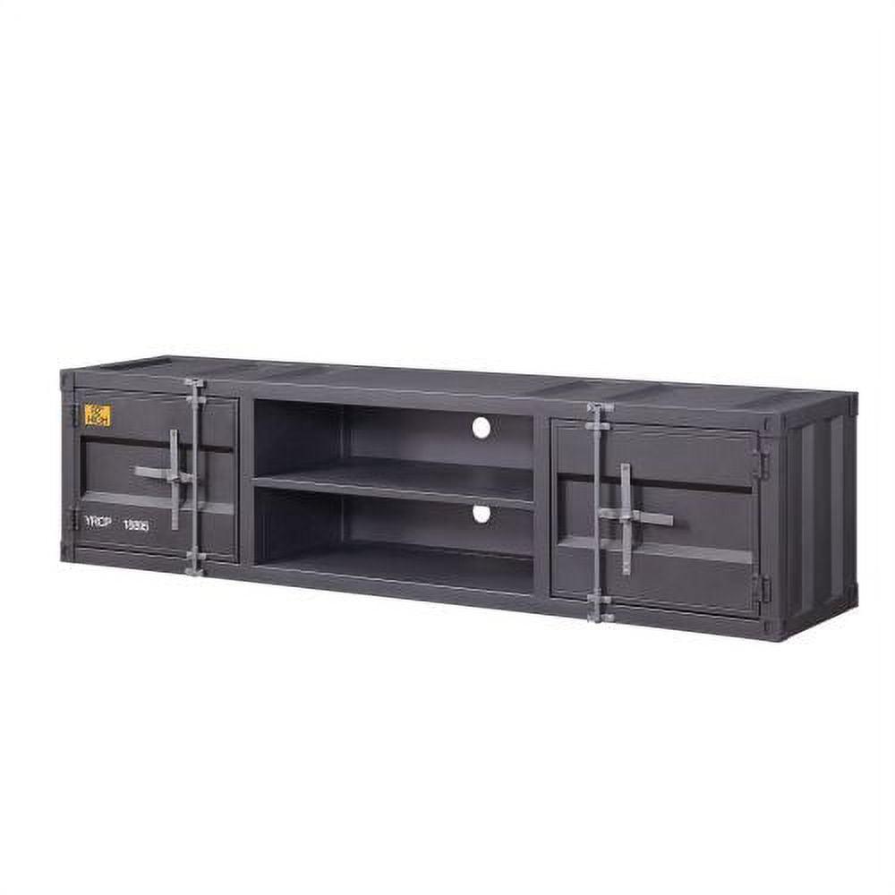 Gunmetal Gray Industrial Metal TV Stand with Cabinets