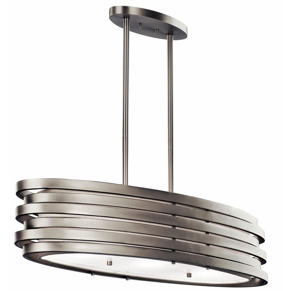 Co-t Kichler Roswell 3-Light Oval Chandelier With Satin Etched Glass And Brushed Nickel Finish, Dimmable Edge-Lit Technology For Ambient Lighting
