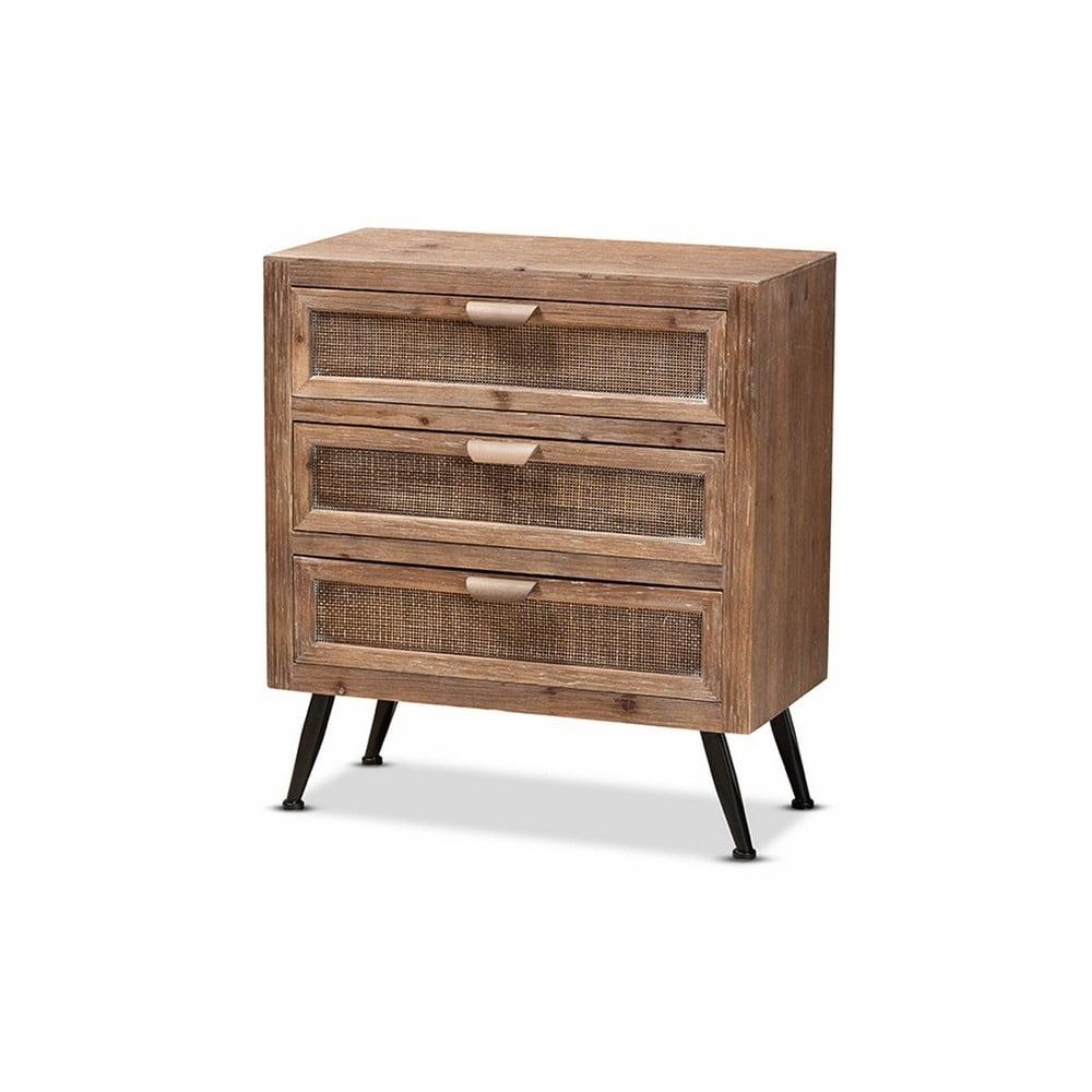 Calida Wood and Rattan 3 Drawer Storage Cabinet Brown - Baxton Studio