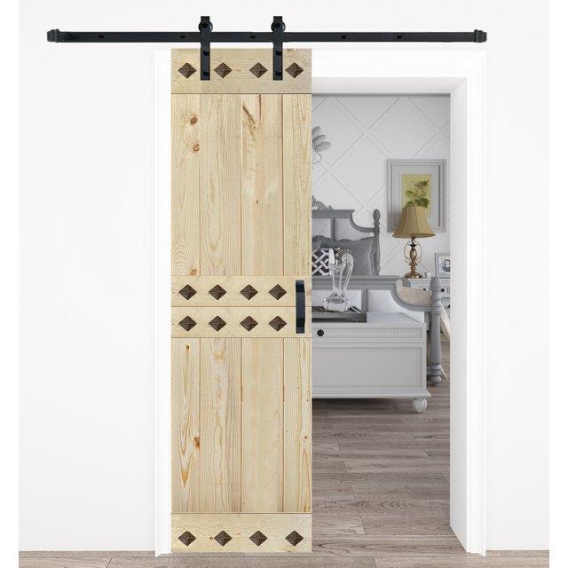 IsLife 84'' Solid Wood Paneled Matte with Installation Hardware Kit Barn Door
