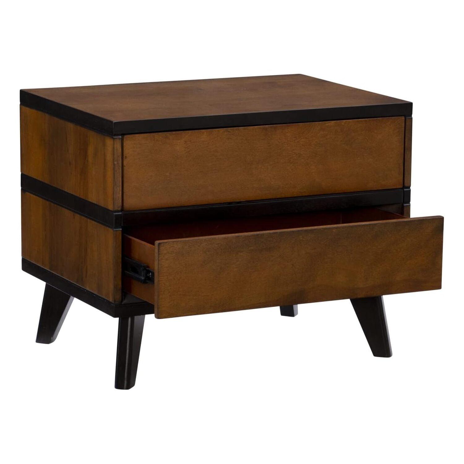 Mid-Century Modern Wood 2 Drawer Nightstand Walnut - Linon