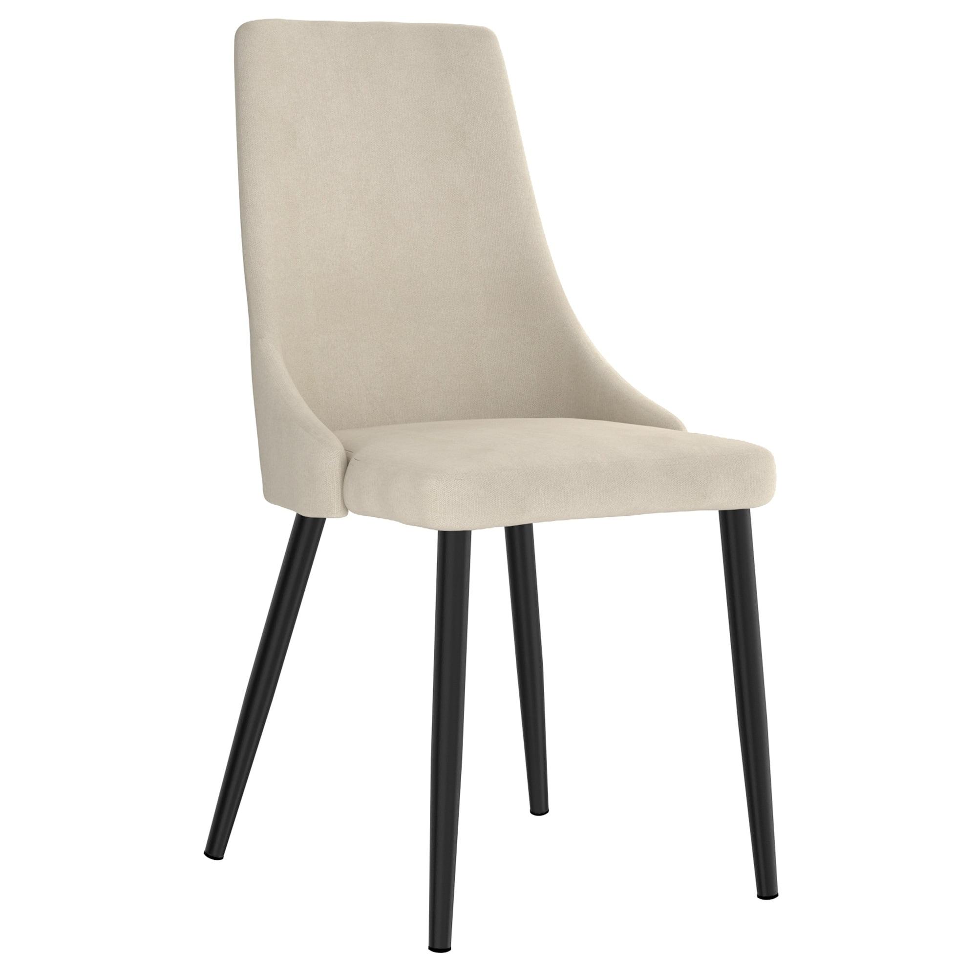 Beige Upholstered Metal Side Chair with Black Legs