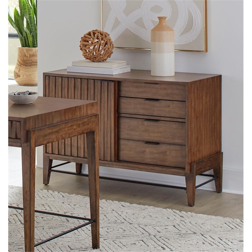 Mid-Century Modern Brown Wood Console with Drawers