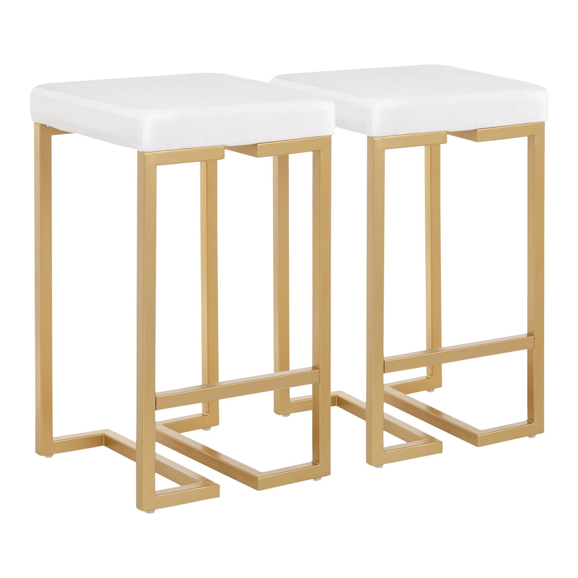 Set of 2 Midas 26" Gold Frame & White Velvet Seat Counter Height Barstool - LumiSource