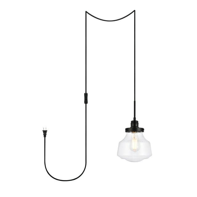 Elegant Lighting Lyle 1 light Black and Clear seeded glass plug in pendant