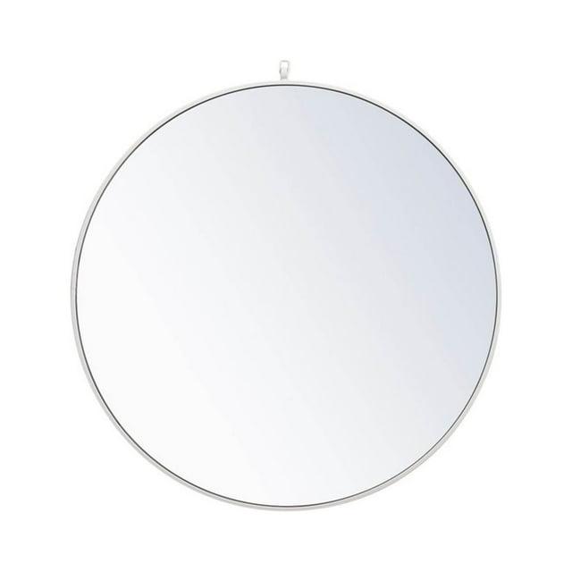 Midcentury Modern Metal Frame Round Mirror With Decorative Hook 36" In White