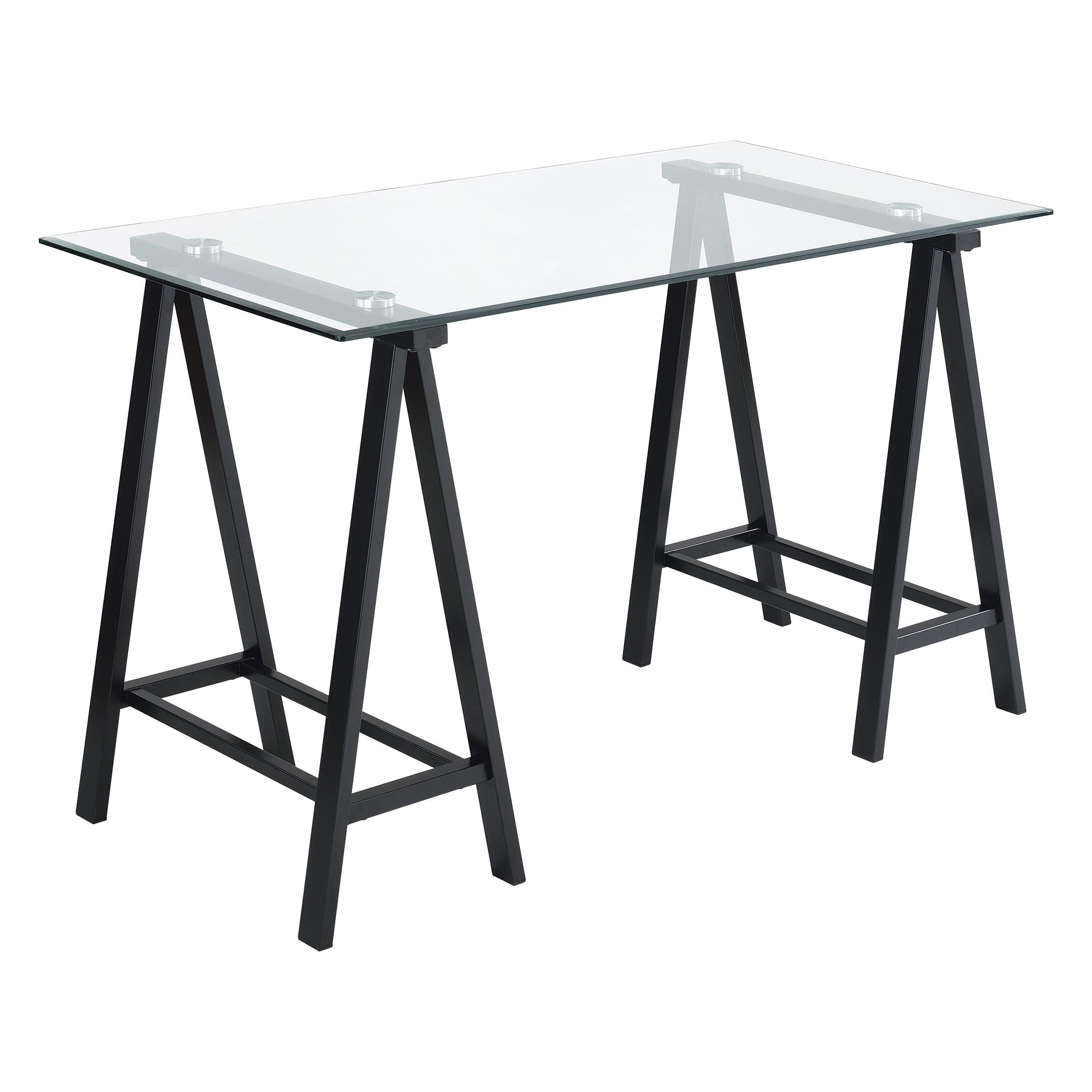 Middleton Writing Desk with Clear Glass Top and Black Base