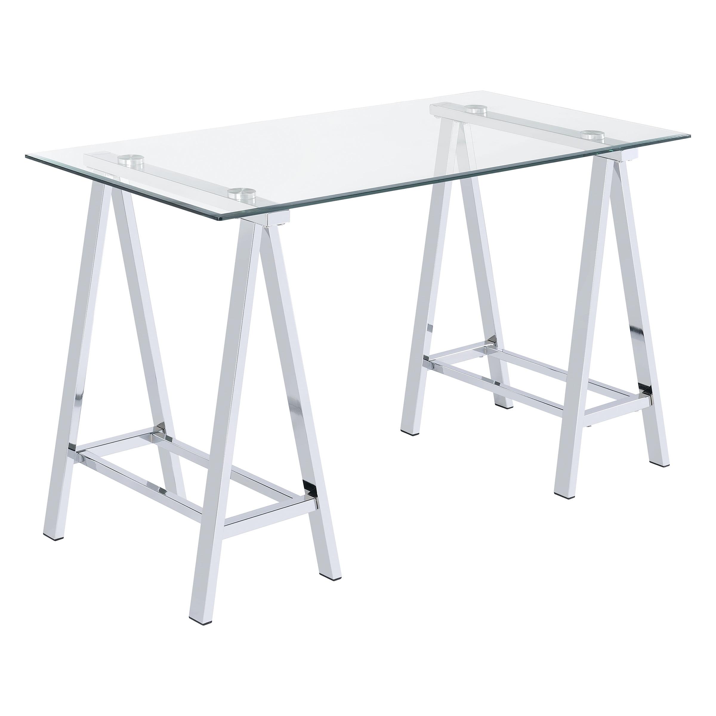 Middleton Writing Desk with Clear Glass Top and Chrome Base