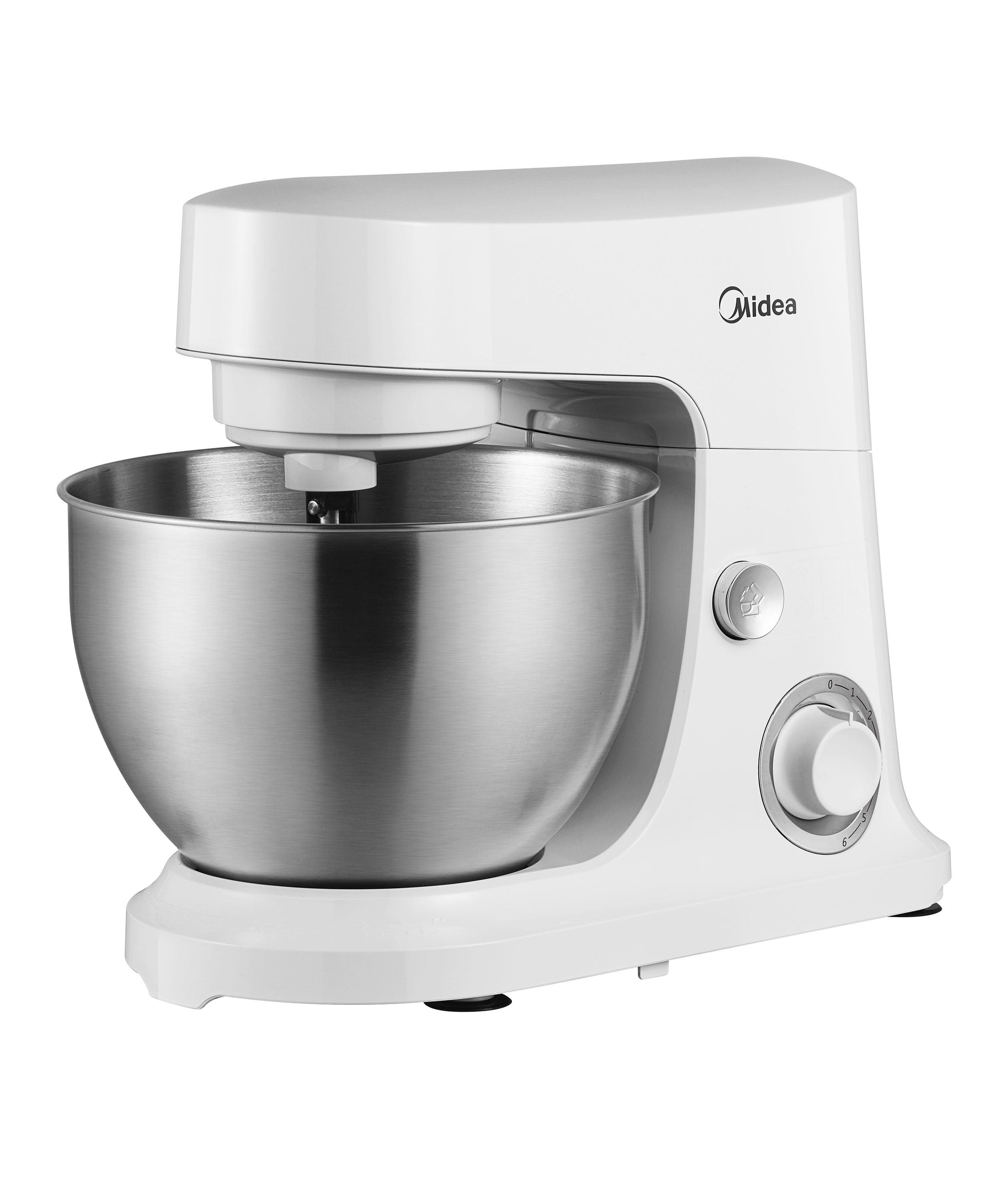 Midea 5qt 6-Speed Stand Mixer White: 300W, Tilt Back Head, 5 Quart Stainless Steel Bowl, Dishwasher-Safe Parts