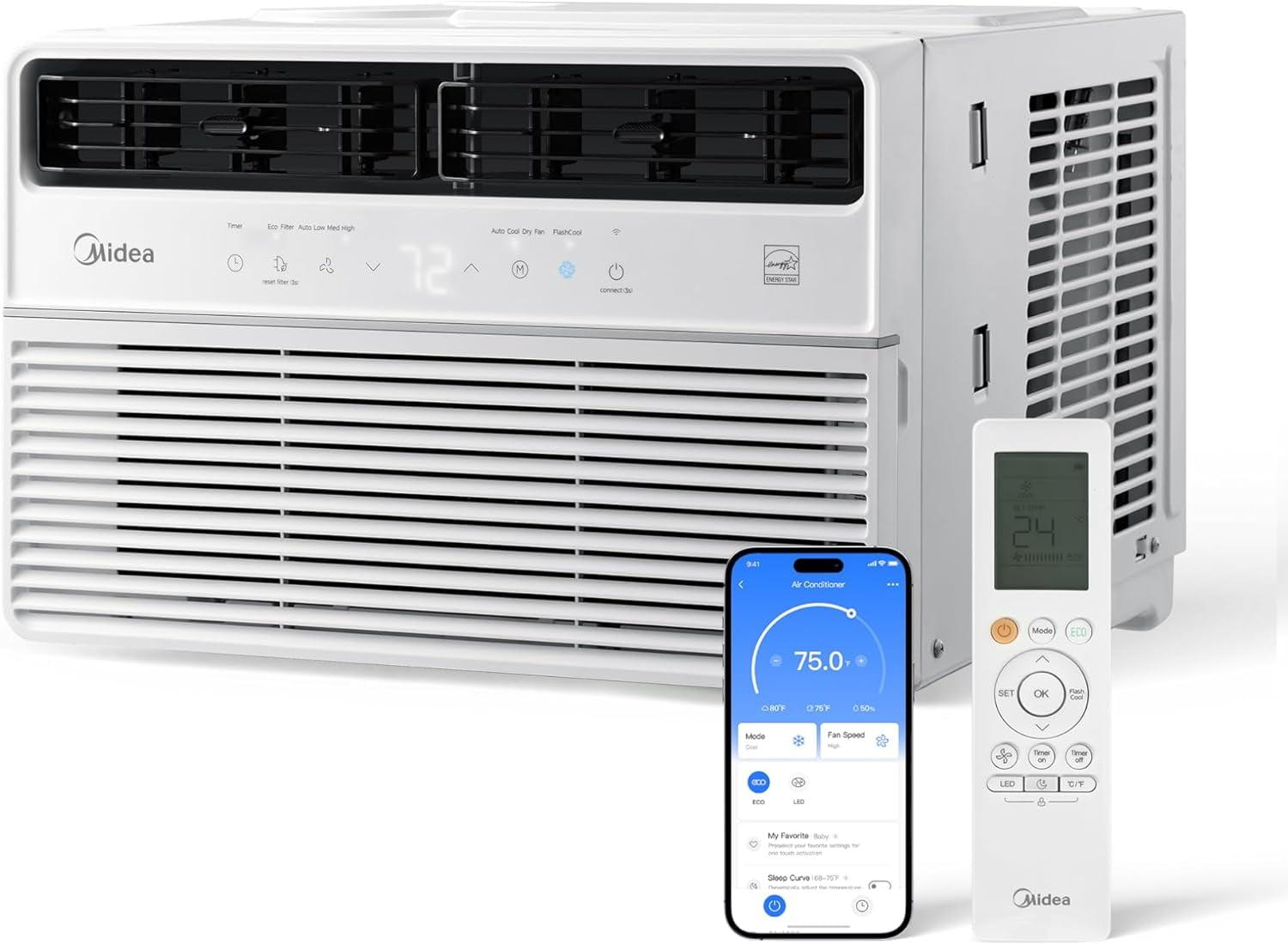Midea MAW08S1VWT-A 8000 BTU Smart Inverter Window AC Unit w/ APP, Remote, Easy Install, White