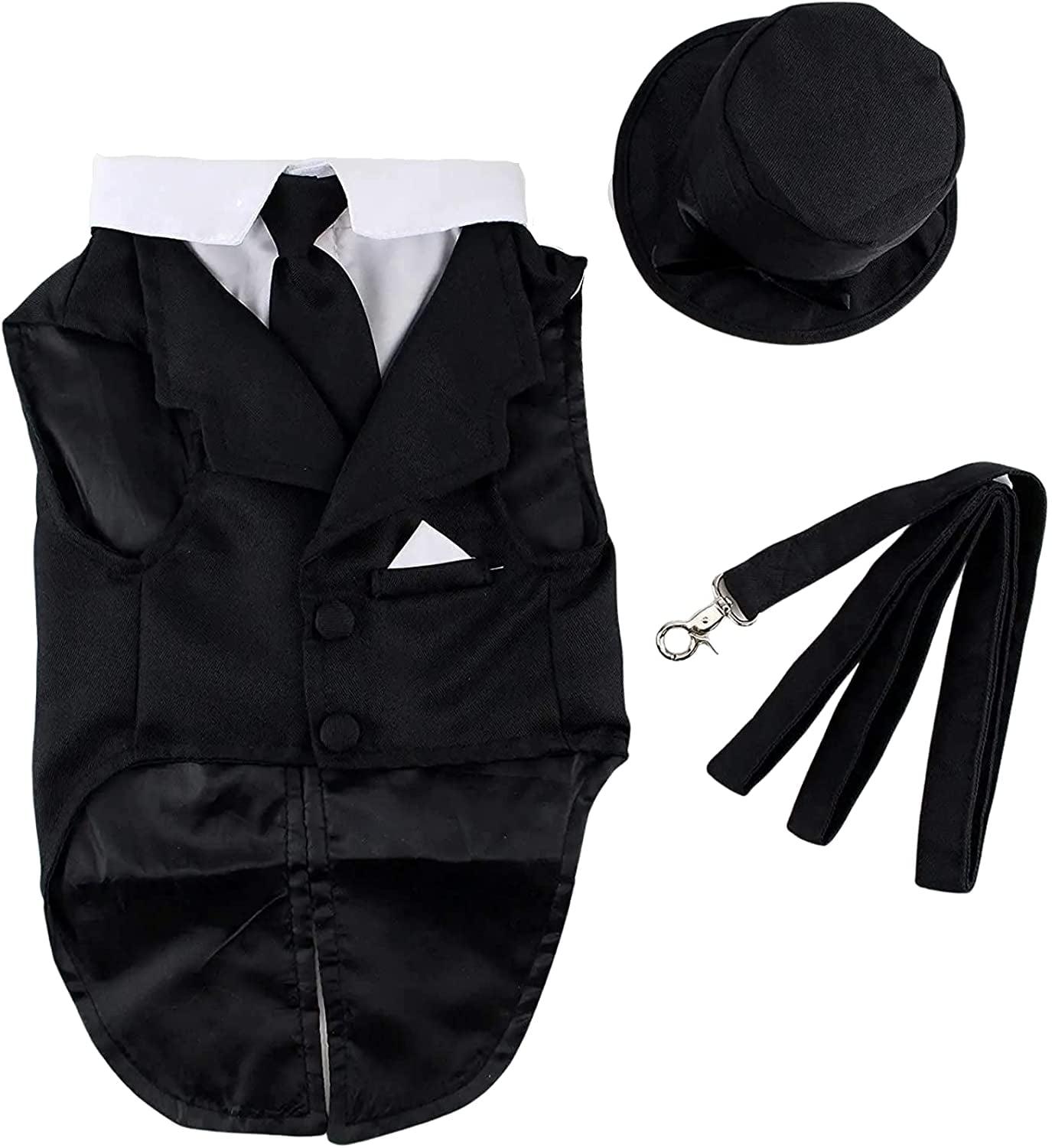 Midlee Dog Tuxedo Wedding Suit- Black Top Hat & Leash (5XL)