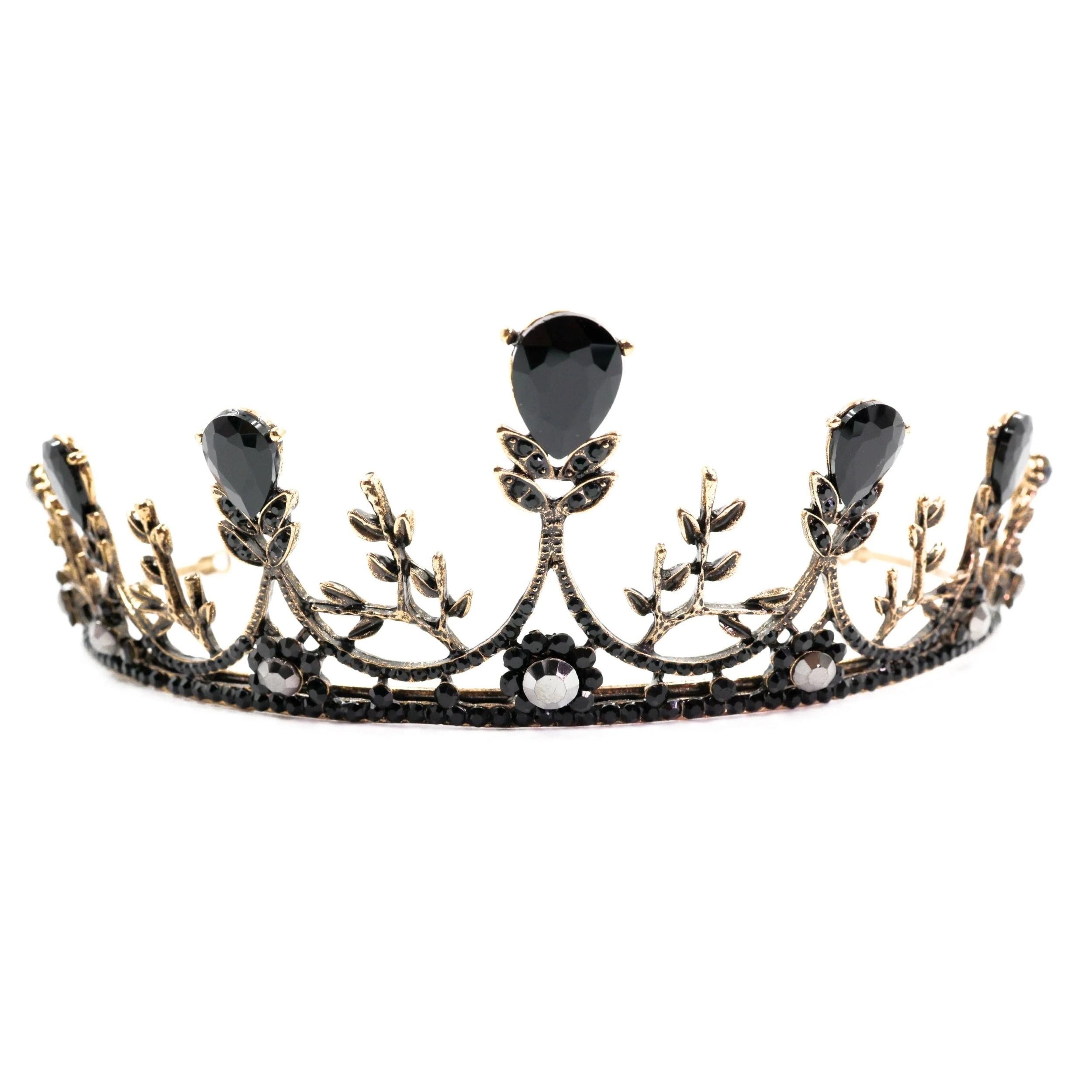 Gold Tiara Crown with Black Gemstone Accents