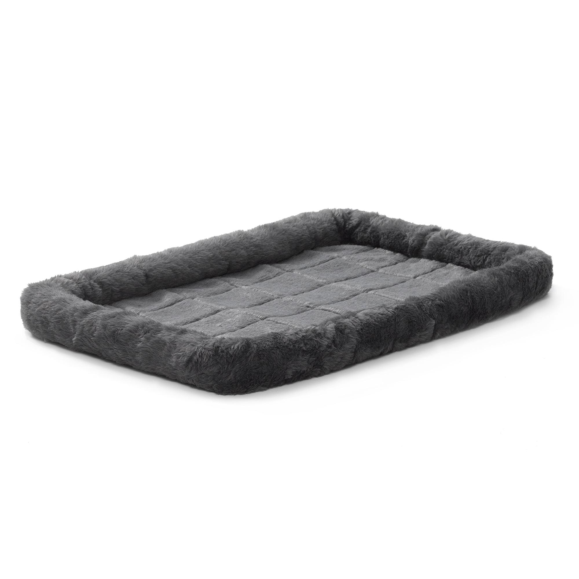 Gray Medium Synthetic Fur Bolster Dog Bed