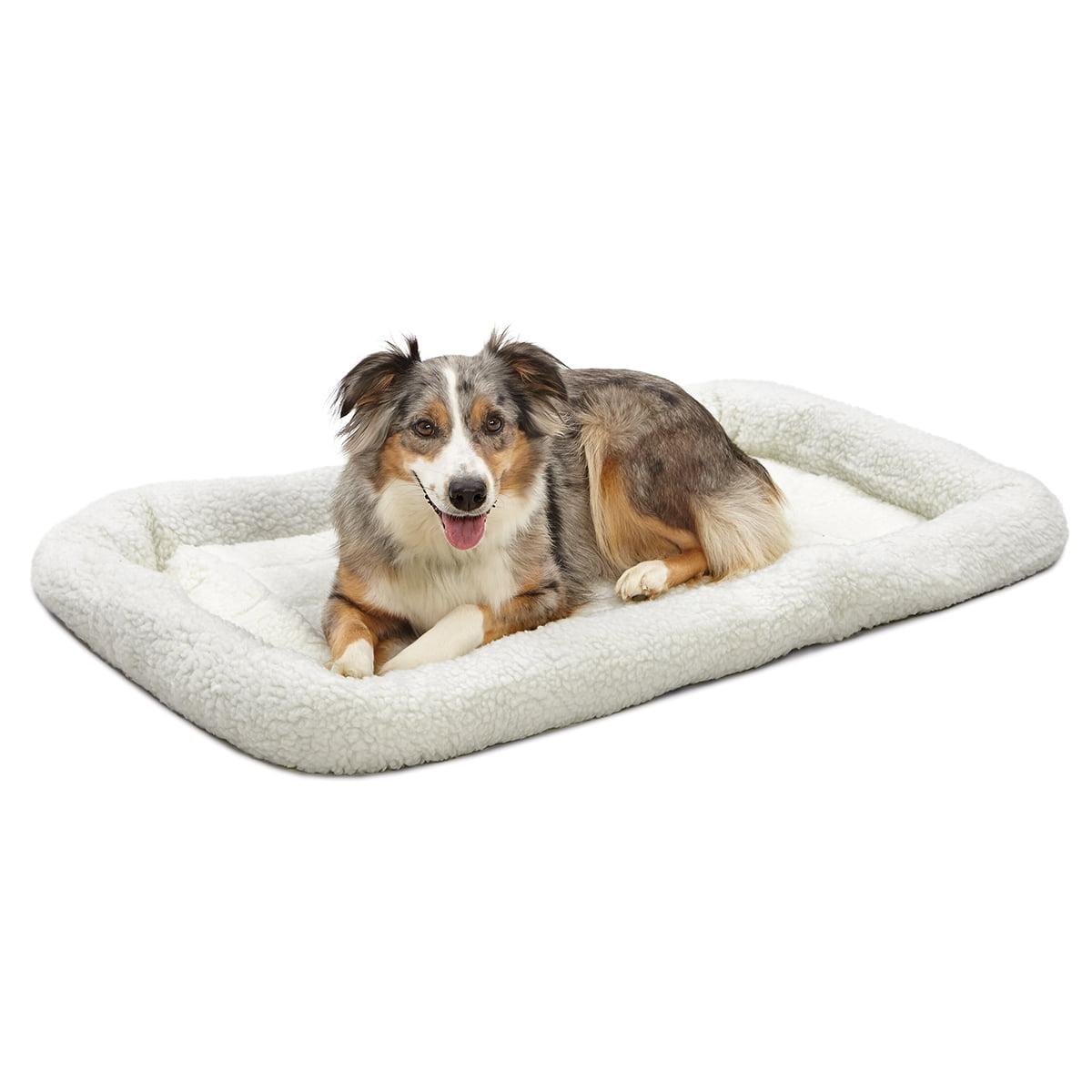 Large White Fleece Bolster Dog Bed with Padded Cushion