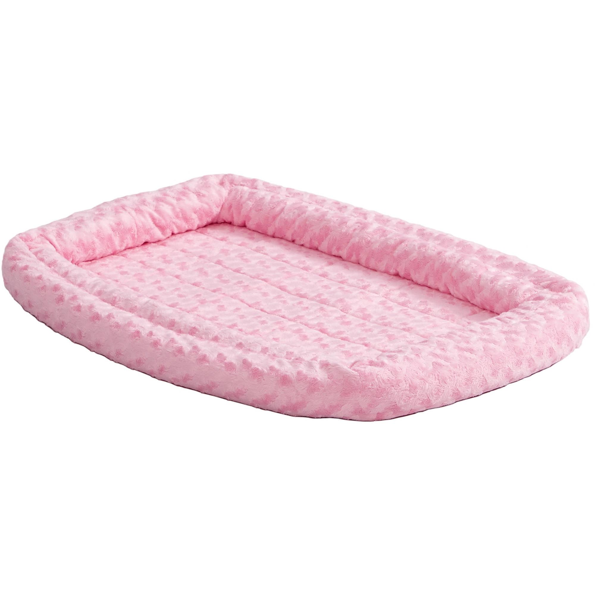 Pink Fleece Double Bolster Dog Crate Mat, 22"