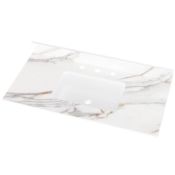 Miekor 43 Inch Marble Vanity Top, Bathroom Vanity Top with Undermount Rectangular Middle Sink and 4" Height Backsplash, Pre-Drilled Faucet Hole Vanity Top,Three Holes G4142