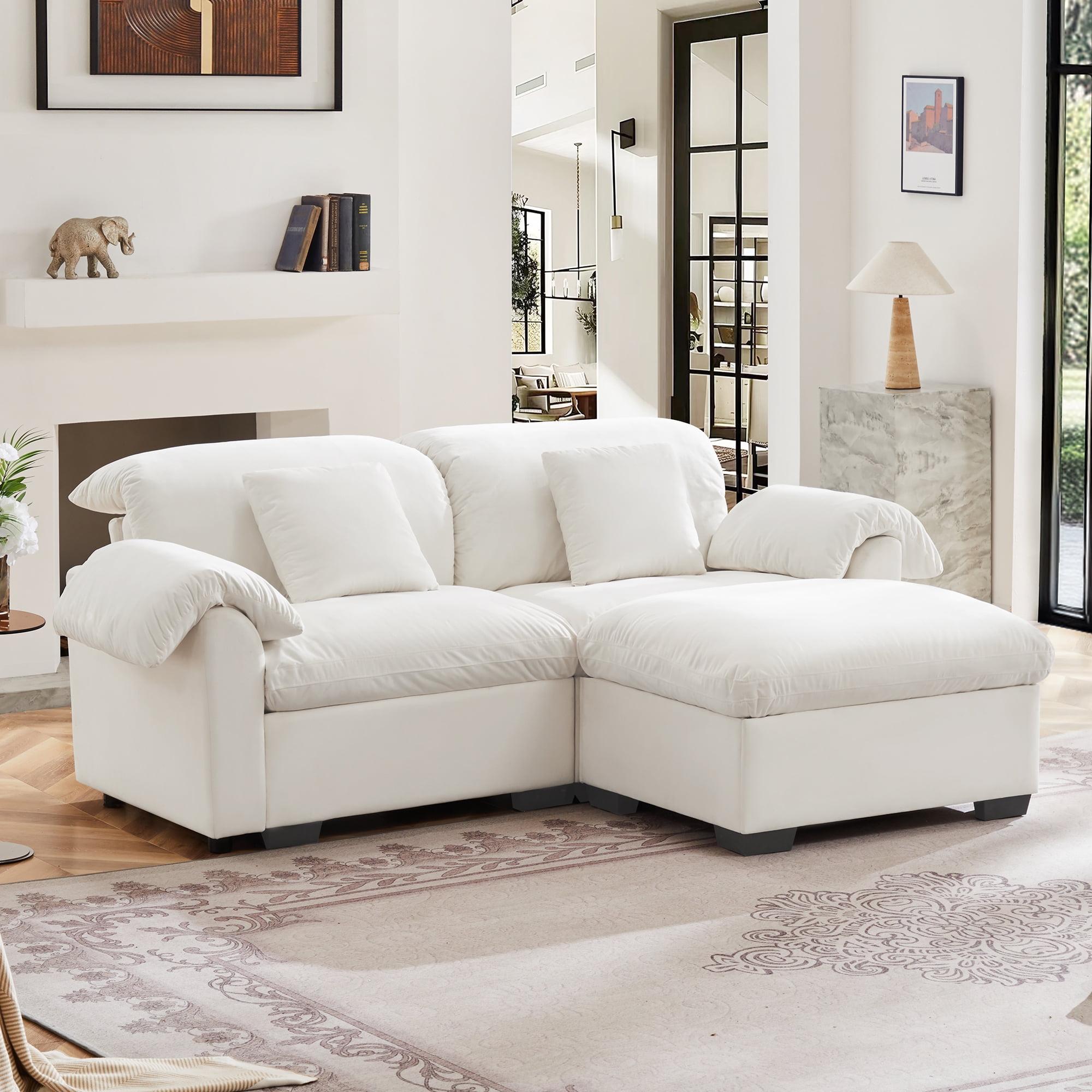 Everly Quinn 2 Seater Deep Seat Cloud Like Sectional Couch With Storage Space Under Each Seat, Modular Sectional Sofa With Storage Reversible Ottoman,Velvet Sectional Sofa