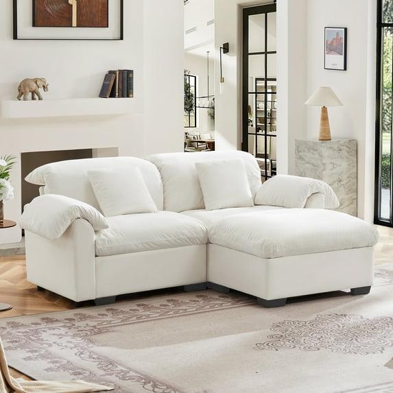 Everly Quinn 2 Seater Deep Seat Cloud Like Sectional Couch With Storage Space Under Each Seat, Modular Sectional Sofa With Storage Reversible Ottoman,Velvet Sectional Sofa