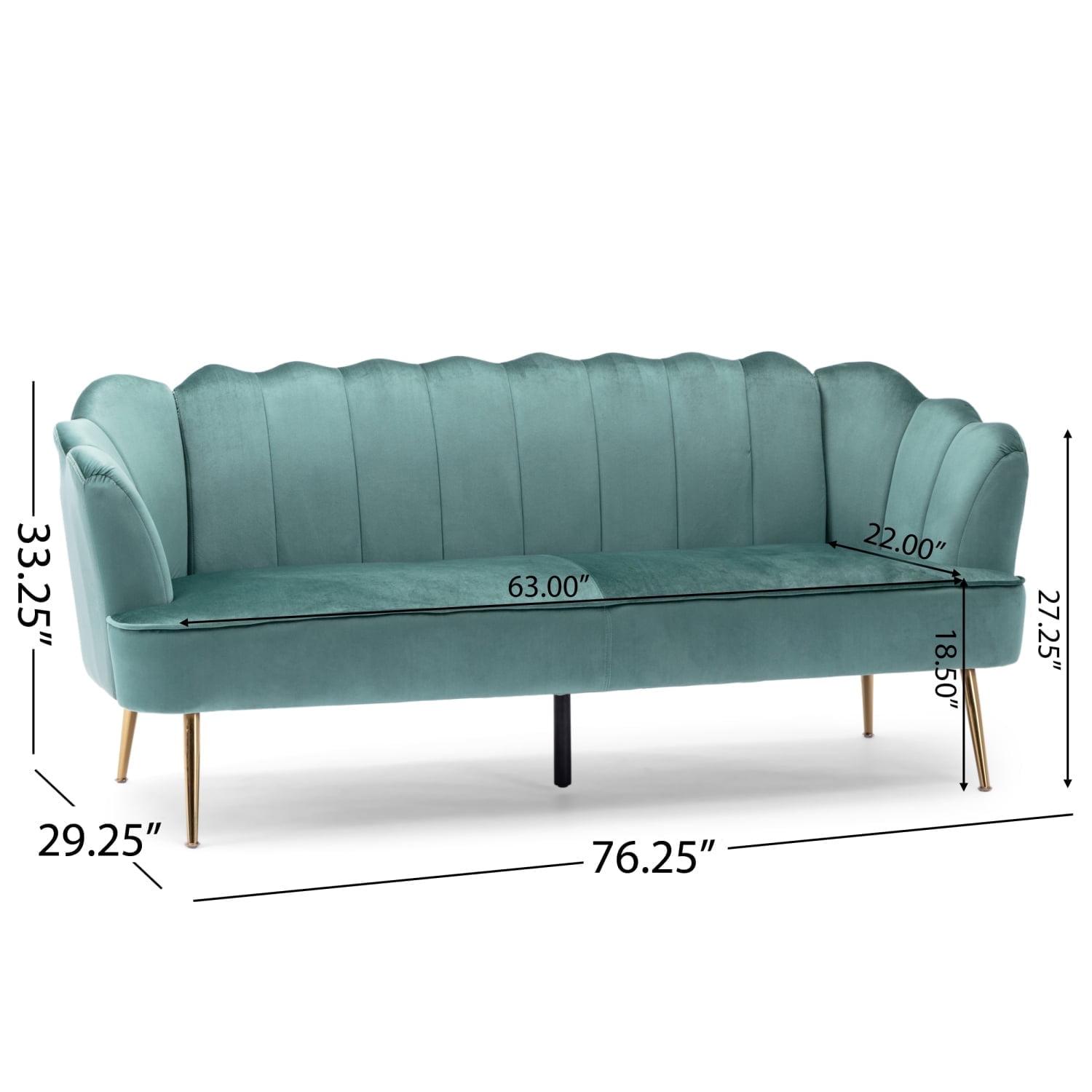 Noble House Thelen Velvet Channel Stitch 3 Seater Shell Sofa, Turquoise