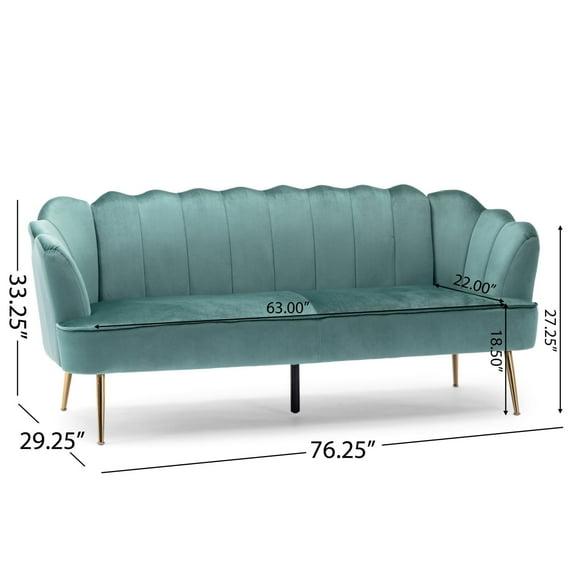 Noble House Thelen Velvet Channel Stitch 3 Seater Shell Sofa, Turquoise