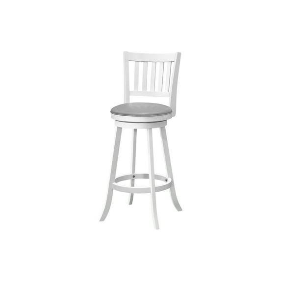 Monarch Specialties Bar Stool Set Of 2 Swivel Counter Height Kitchen White Wood Grey Leather Look Transitional