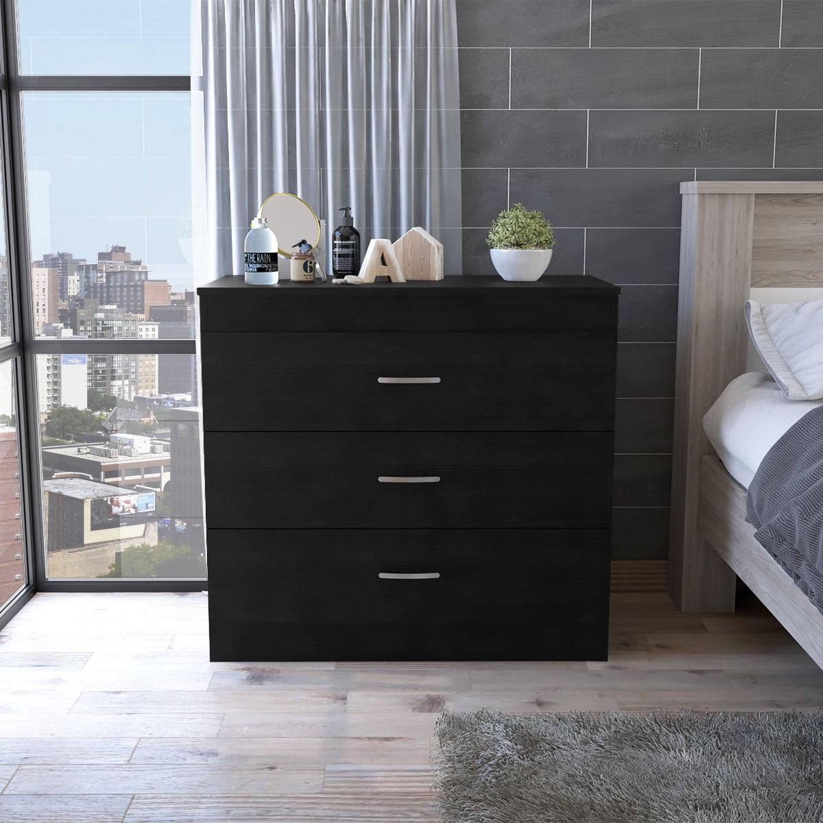 Black Wengue 3-Drawer Modern Dresser with Metal Handles