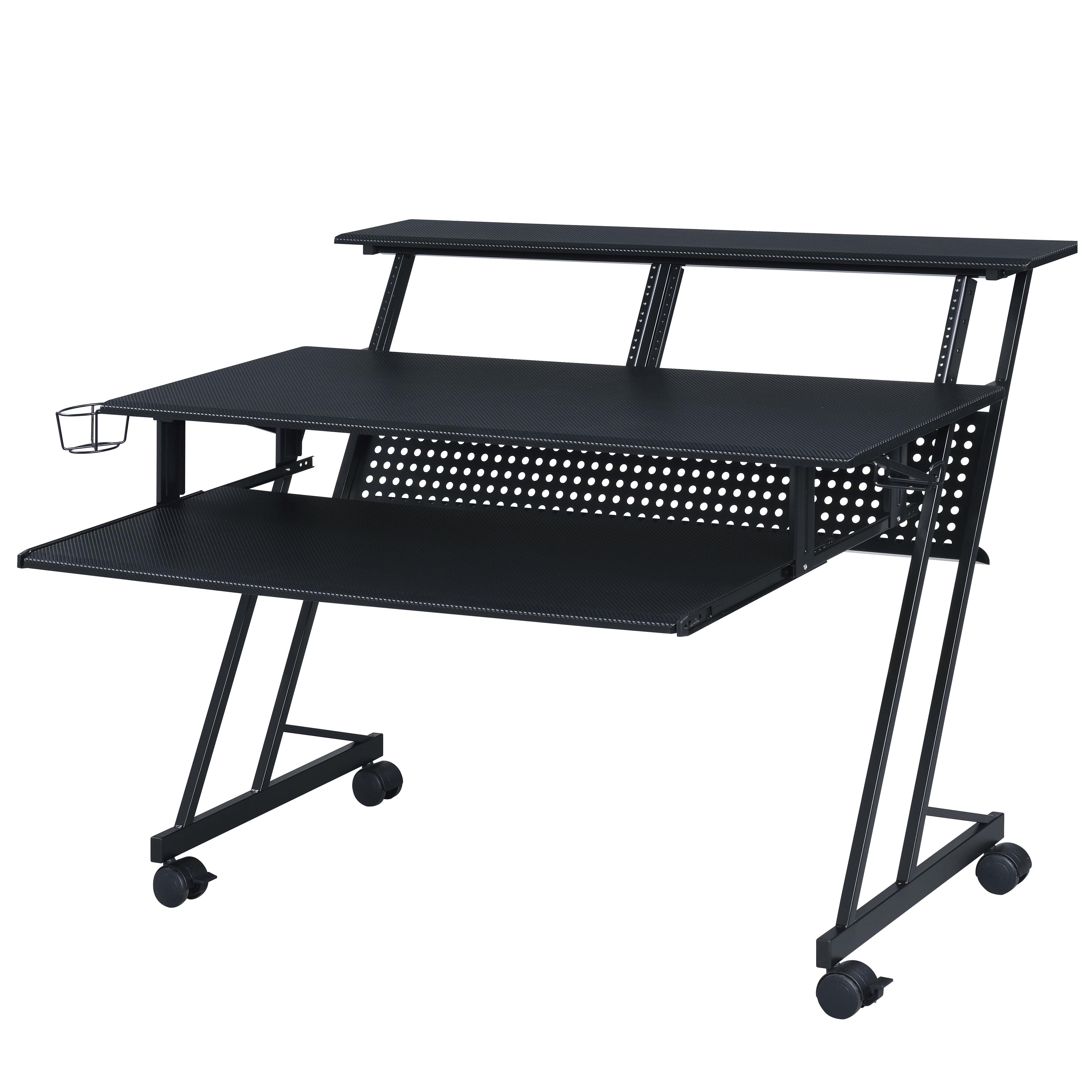 Acme Furniture Suitor Computer Desk Black: 38" Height, Metal Frame, Veneer Surface, Hutch Storage