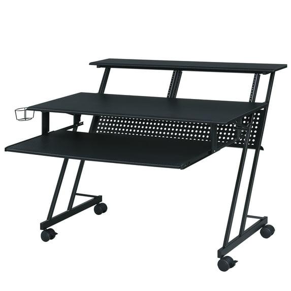 Acme Furniture Suitor Computer Desk Black: 38" Height, Metal Frame, Veneer Surface, Hutch Storage