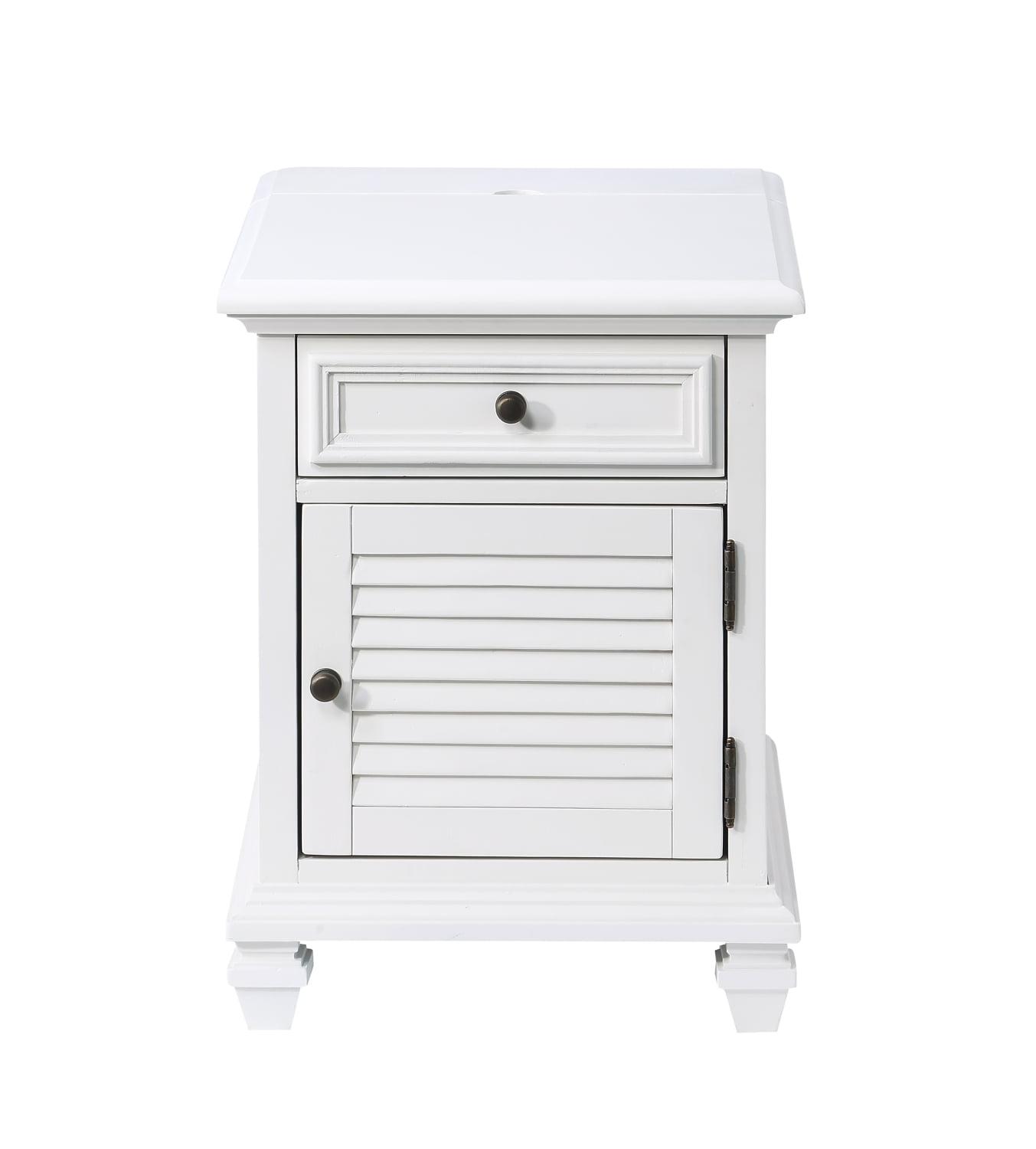 Charlestown Storage End Table with USB White - Steve Silver Co.: Cottage Style, Louvered Door Cabinet, Power Strip