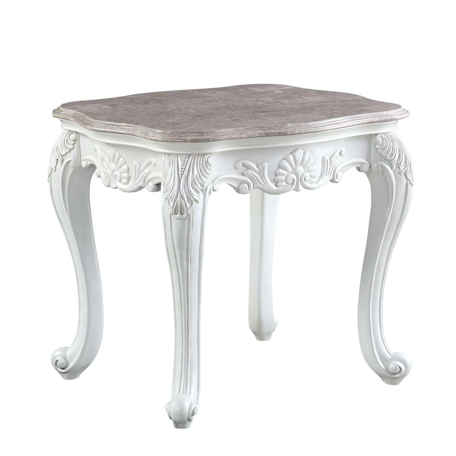 Classic White Marble Top & Wooden Base Rectangular Coffee Table