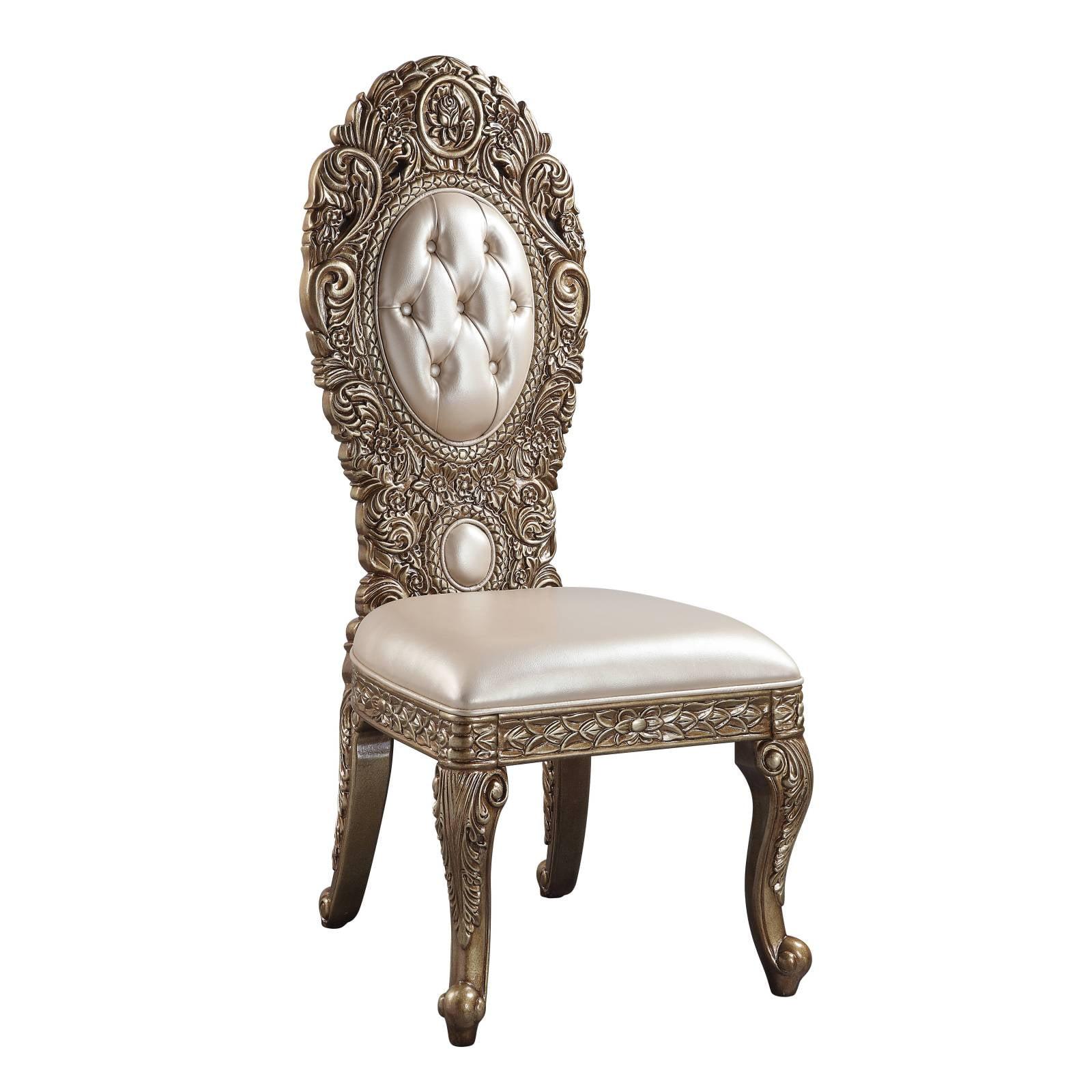 Constantine Ornate Brown and Gold Finish PU Leather Side Chair