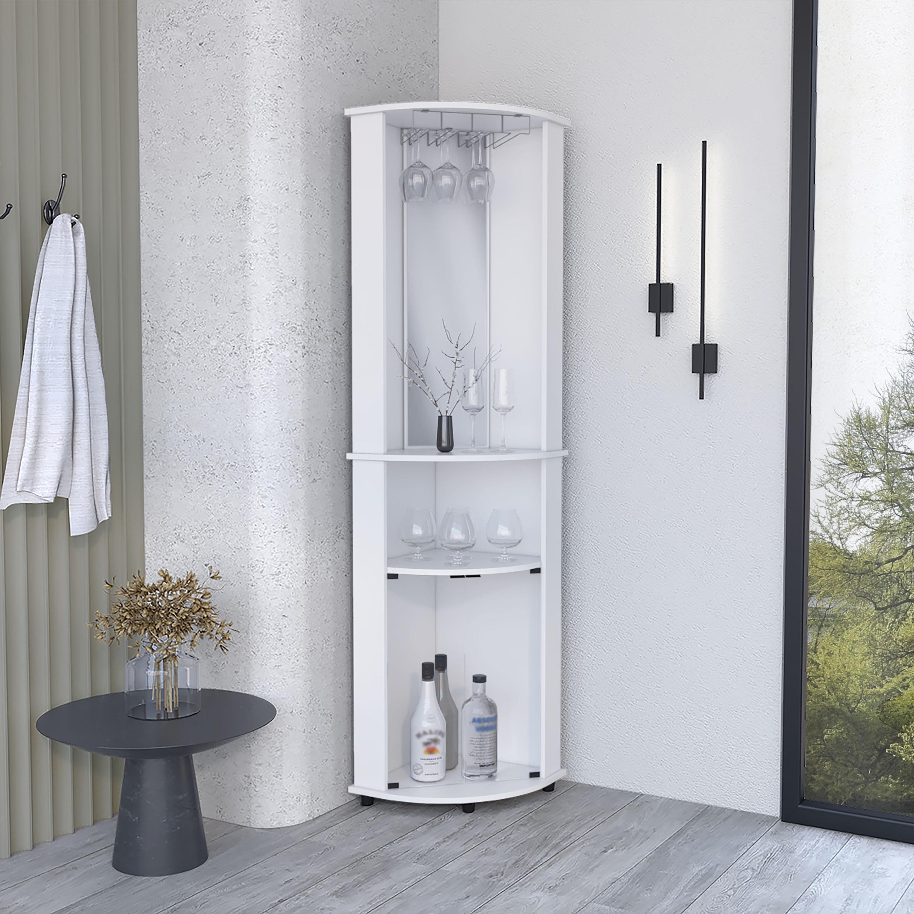 Newboti Furniture Corner Bar Cabinet Unit With Wine Glass Rack And Lower Cabinet, White 2137