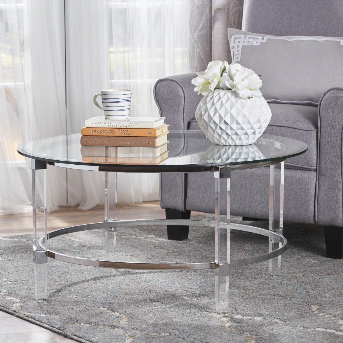 Elowen Round Clear Glass and Metal Coffee Table