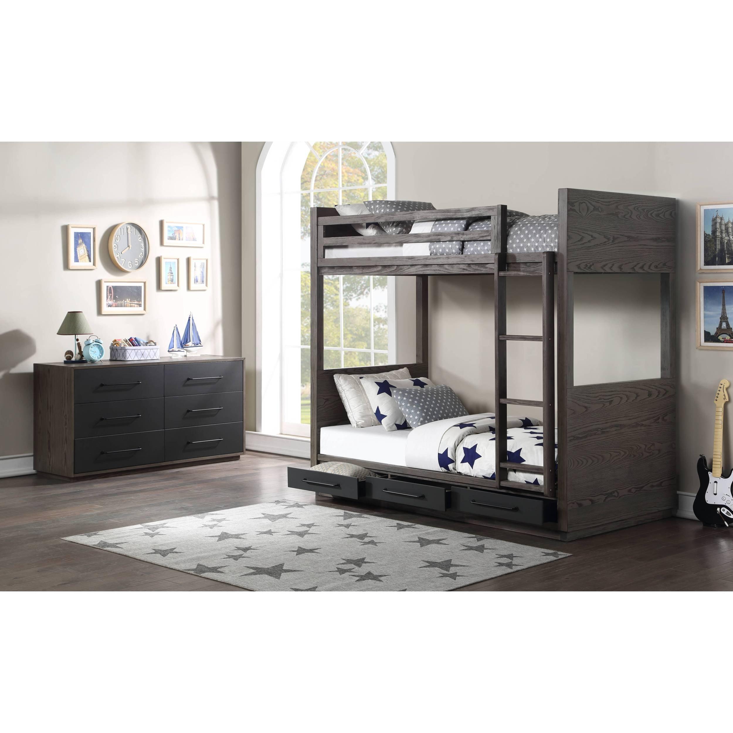 Miekor Furniture Estevon T/T Bunk Bed in Gray Oak Finish