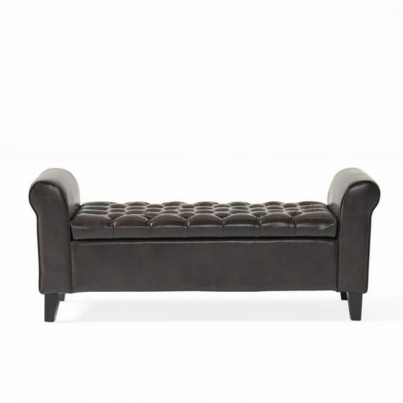 Keiko Storage Bench - Brown Leather - Christopher Knight Home: Elegant Tufted Design, Soft-Close Hinge