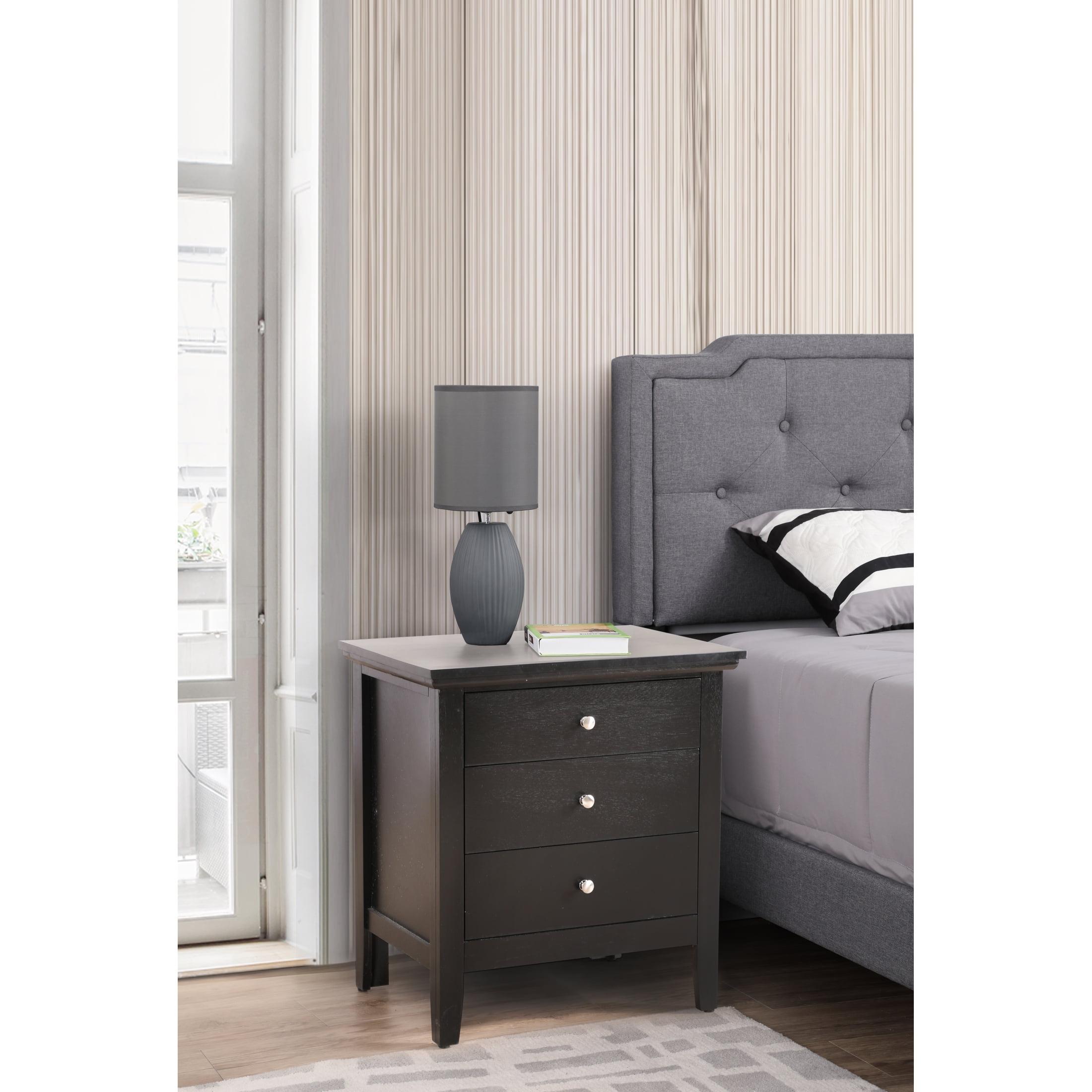 Transitional Nickel-Handled 3-Drawer Nightstand in Black