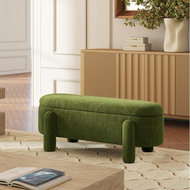 Ailisha 49" Oval Fully Upholstered Storage Bench, Moss Green