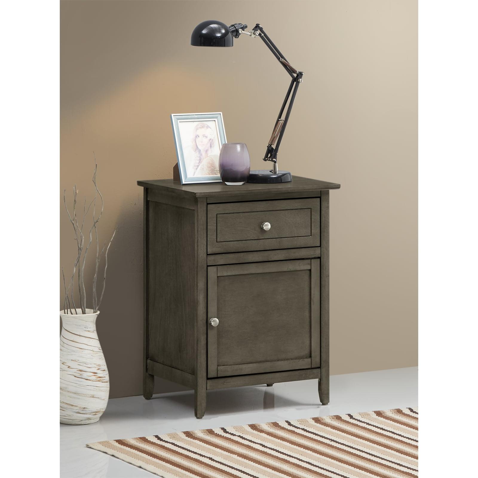 Transitional Gray Wood and Nickel Single Drawer Nightstand