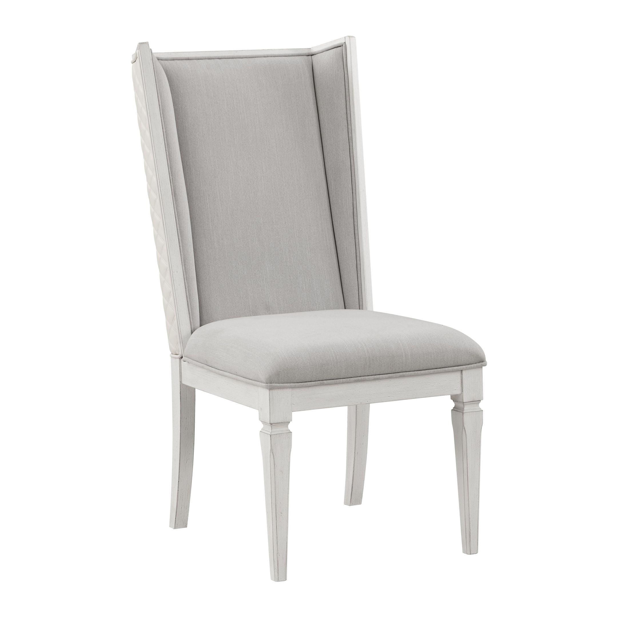 Light Gray Linen Upholstered Side Chair with Weathered White Wood Frame