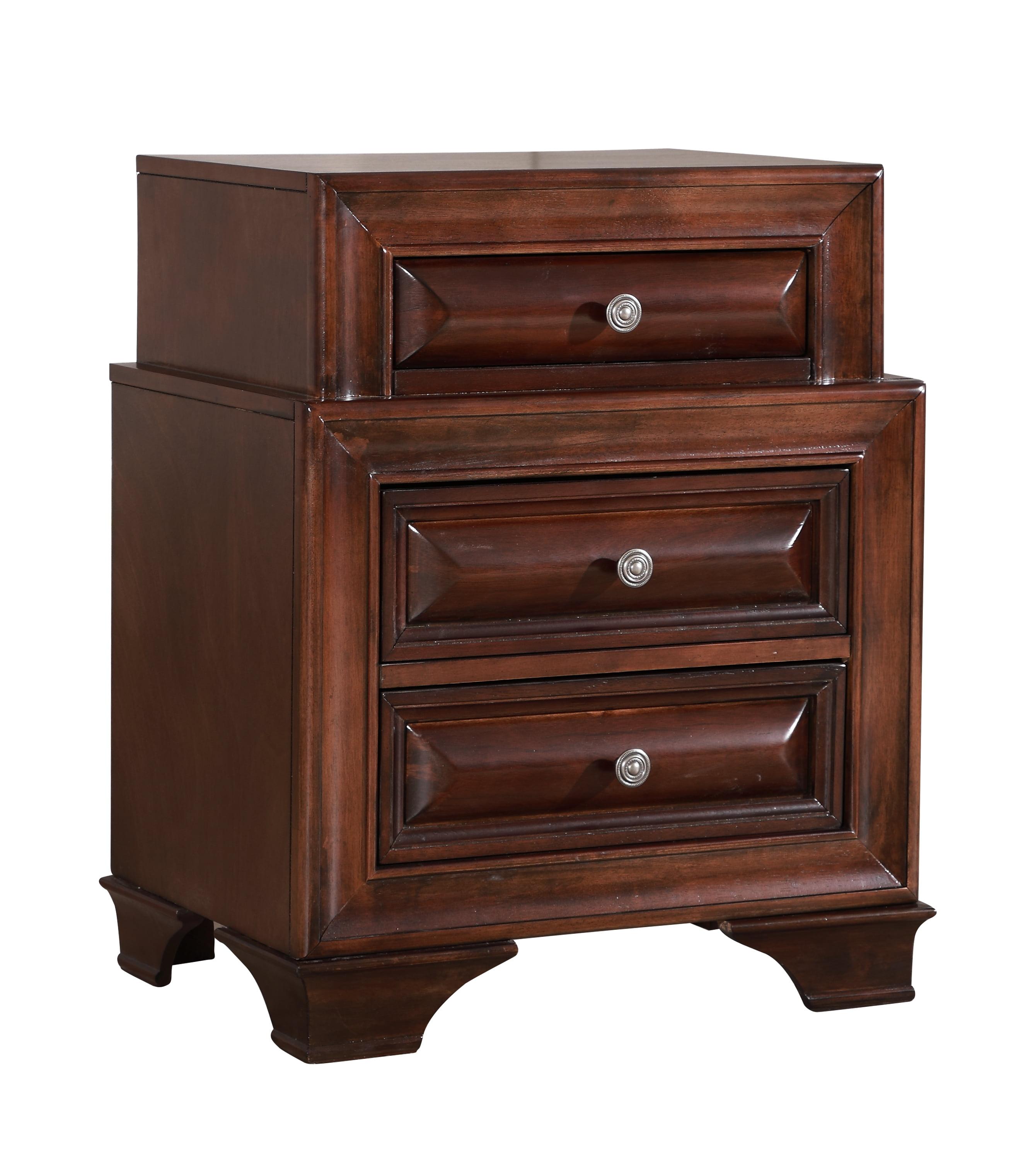 Sarasota Cappuccino 3-Drawer Nightstand in Real Wood Veneer