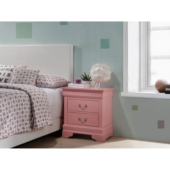 Glory Furniture Louis Phillipe 2 Drawer Nightstand in Pink
