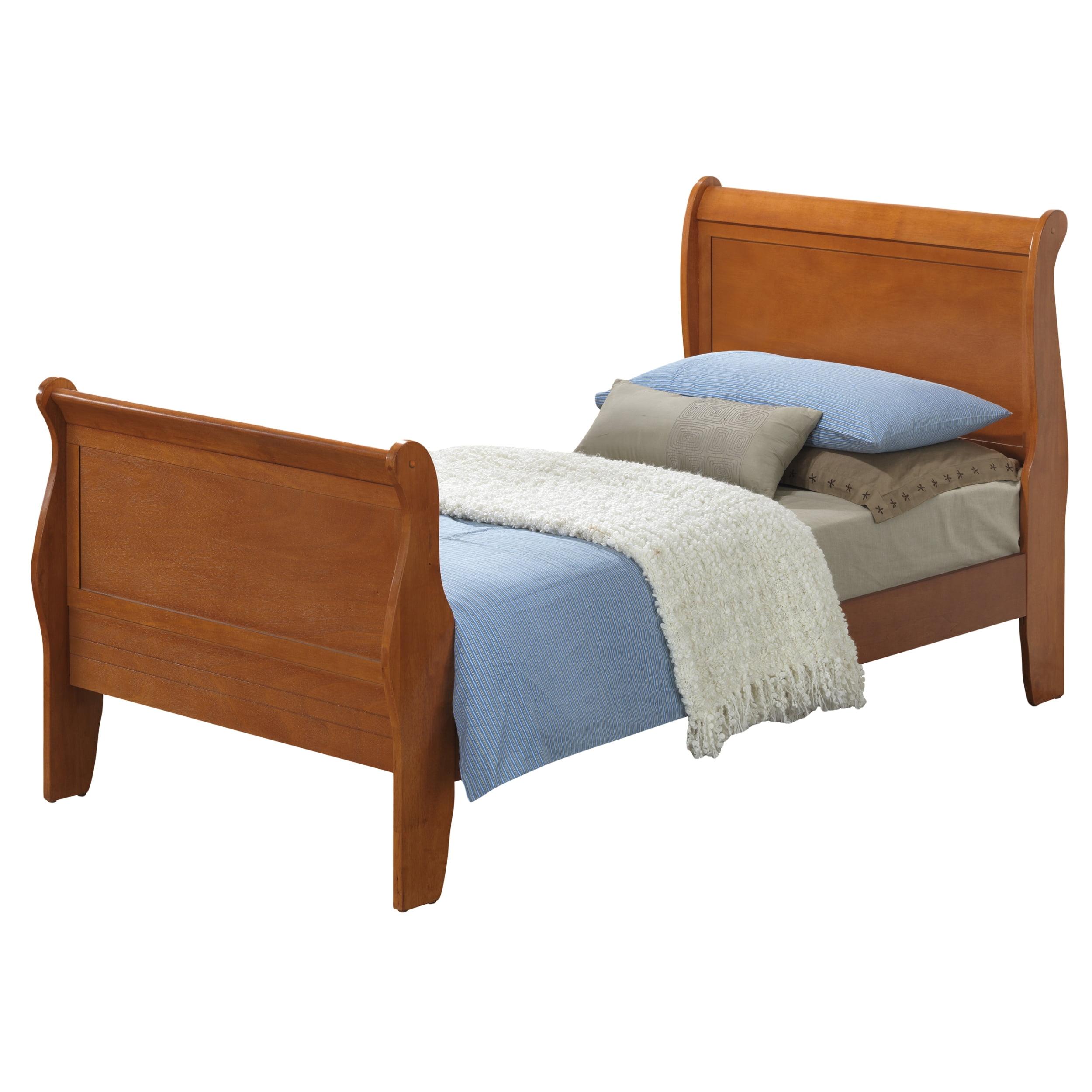 Traditional Oak Twin Sleigh Bed with Storage Drawer